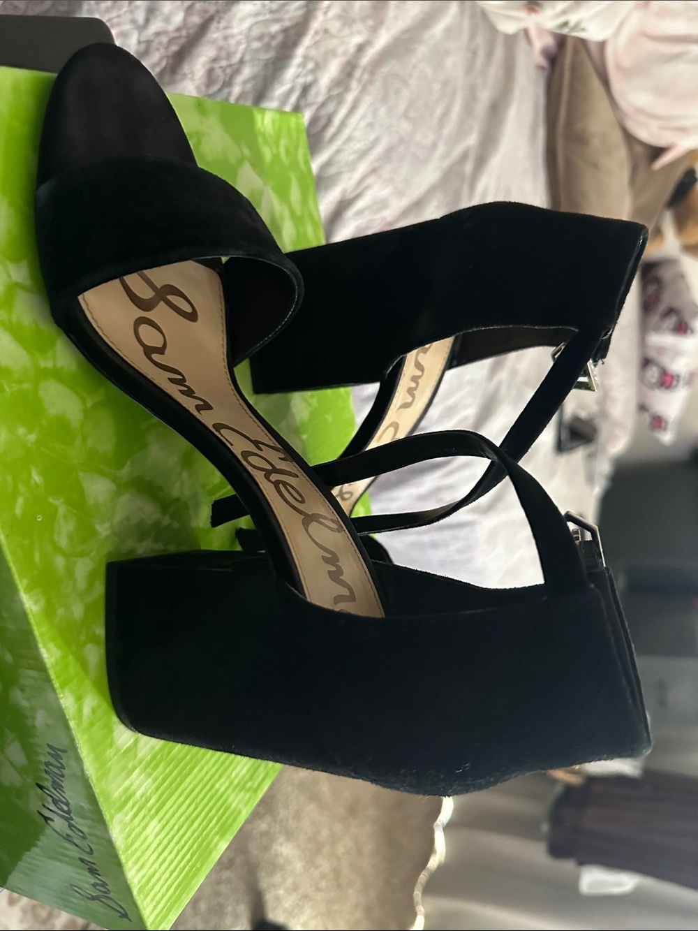 Sam Edelman Black Suede Strappy Block Heel Sandals